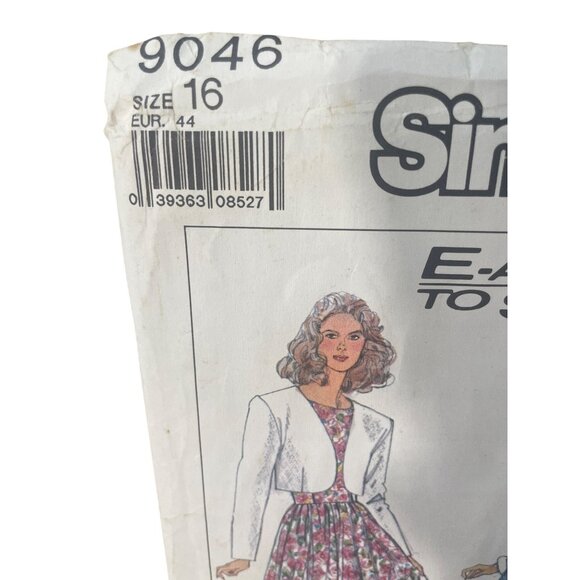 90s Simplicity 9046 Easy To Sew Sewing Pattern Size 16 Dress Bolero Jacket CUT - Picture 2 of 6